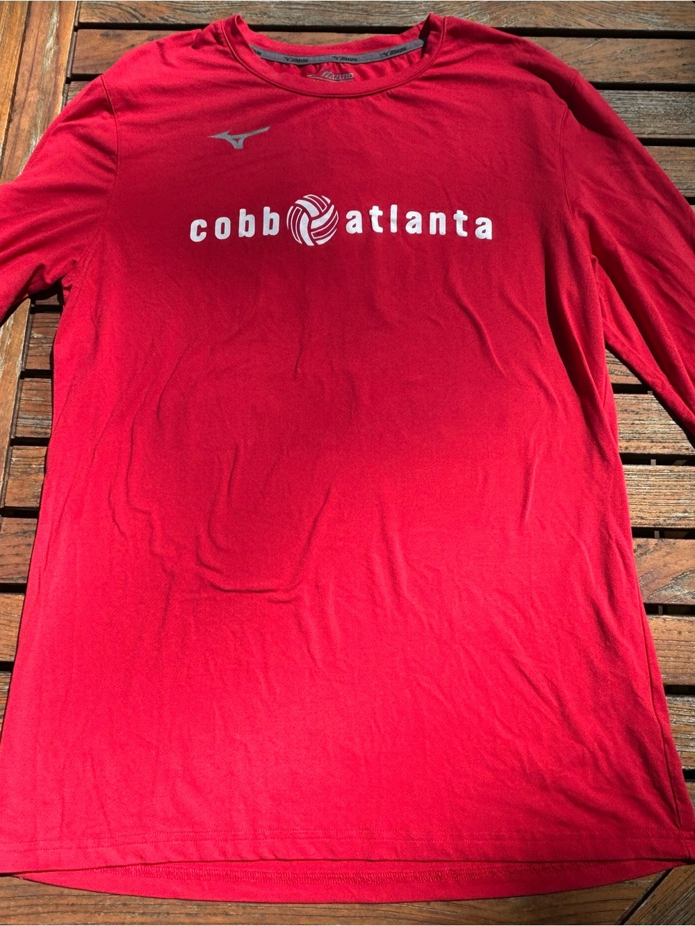 Mizuno Cobb Atlanta Long Sleeve Performance Tee - Red with White Logo